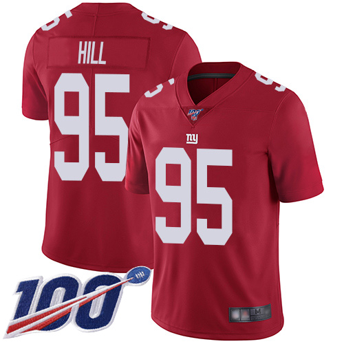Men New York Giants #95 B.J. Hill Red Limited Red Inverted Legend 100th Season Football NFL Jersey->new york giants->NFL Jersey
